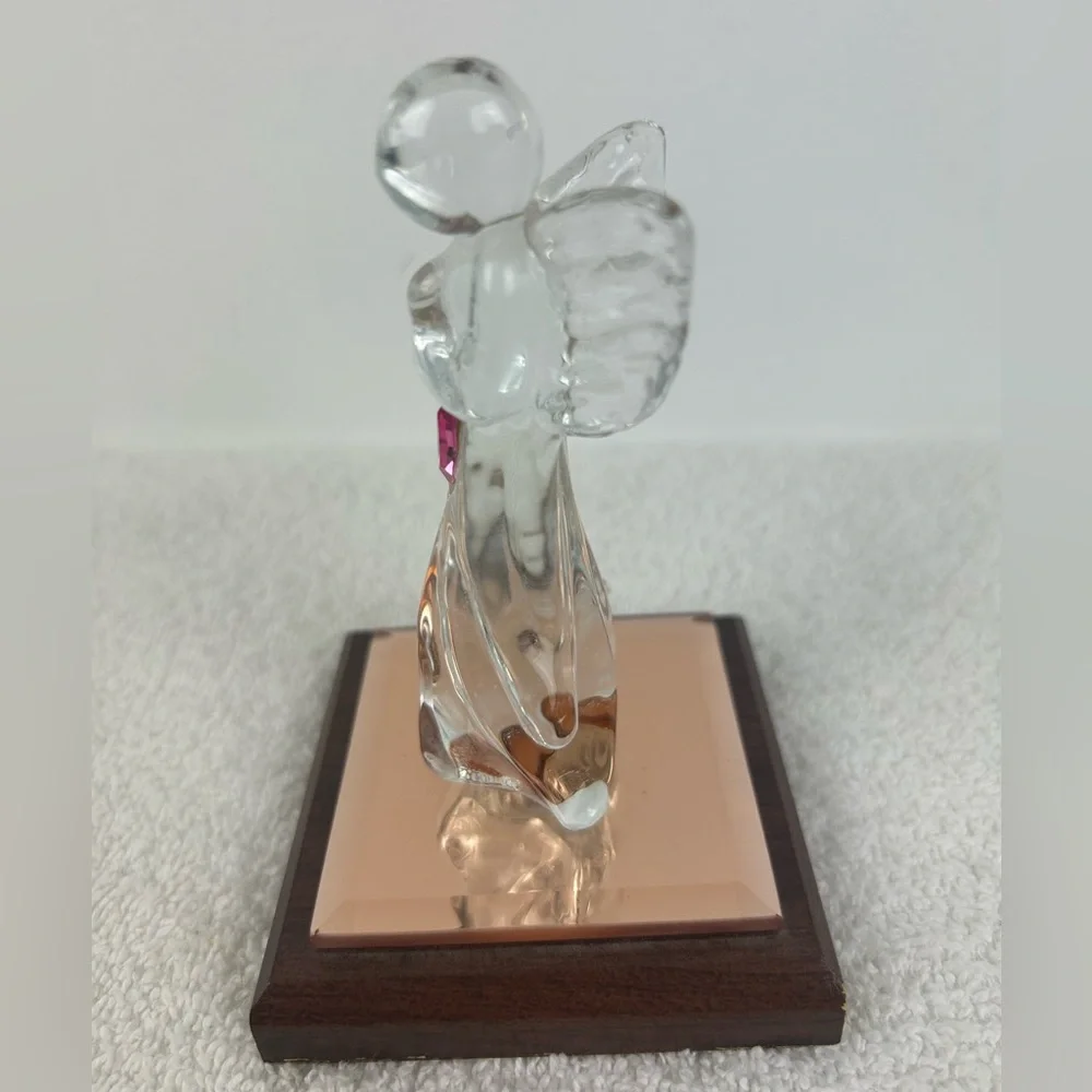 Dacra Glass Company Crystal Angel Figurine with October Stone on Wood Base